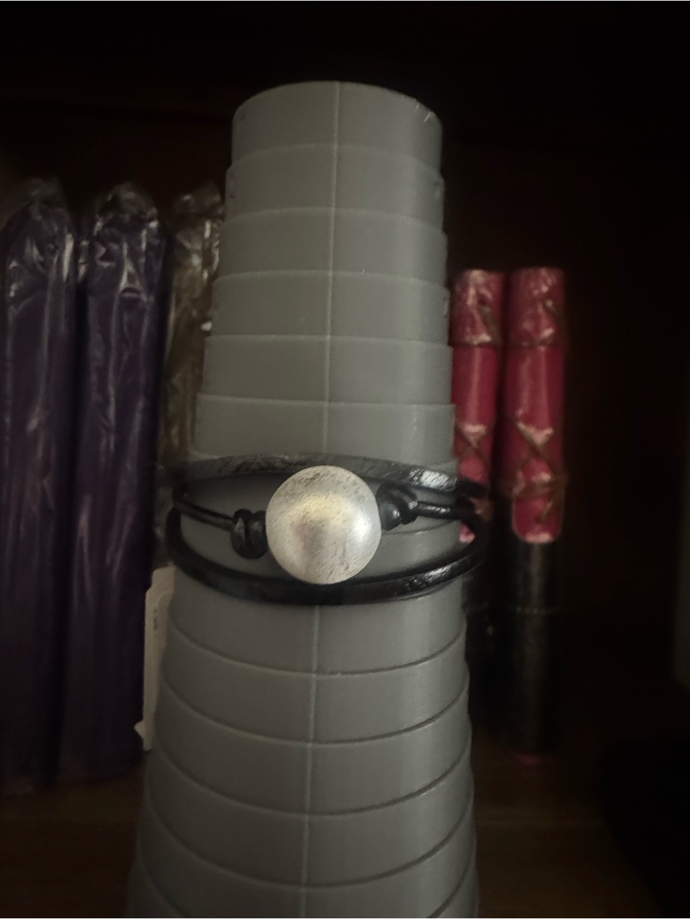 Leather Wrap Bracelet with Large Pearl